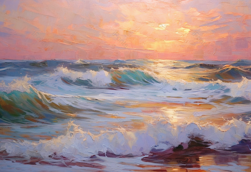 海天相接一望无际海浪油画插画背景,插画/手绘图,插画/手绘图库,插画/手绘图下载,插画/手绘